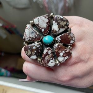 M&S wild horse and turquoise flower ring size 7